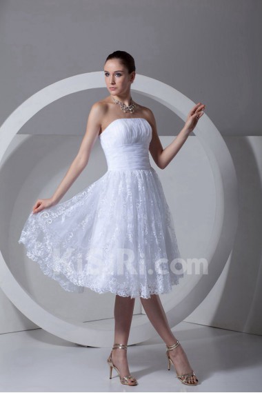 Strapless Satin and Lace Knee Length Dress