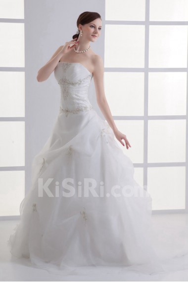 Organza Strapless Ball Gown with Embroidery