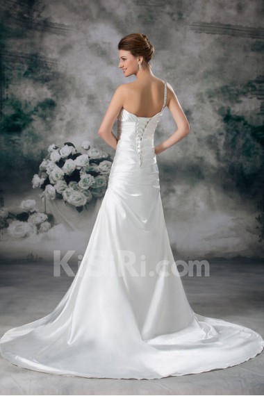 Satin One Shoulder A Line Gown with Embroidery