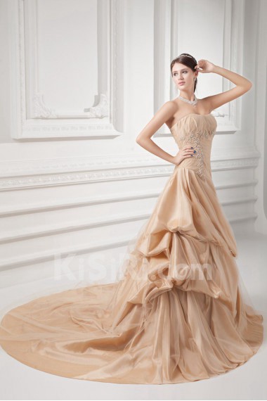 Taffeta Strapless A Line Gown with Embroidery