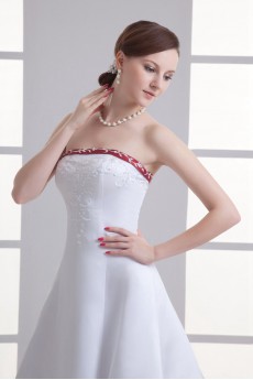Satin Strapless A Line Gown with Embroidery
