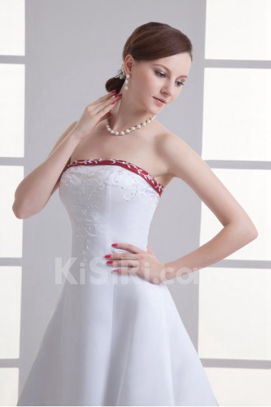 Satin Strapless A Line Gown with Embroidery