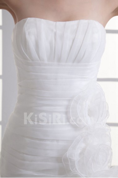 Organza Strapless A Line Gown with Hand-made Flowers