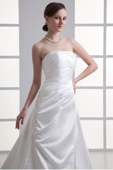 Satin Strapless A Line Gown with Embroidery