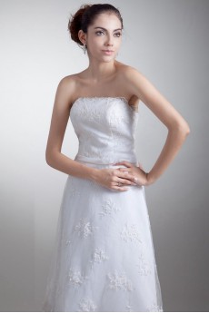 Organza and Satin Strapless Tea-Length Gown