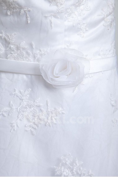 Organza and Satin Strapless Tea-Length Gown