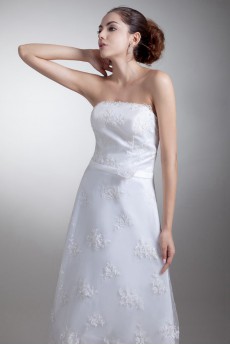 Organza and Satin Strapless Tea-Length Gown