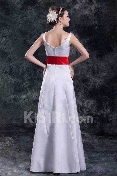 Satin V-Neck A Line Gown with Sash