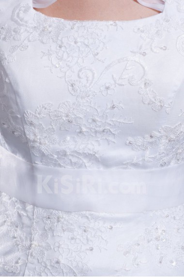 Organza Square A Line Gown with Cap Sleeves