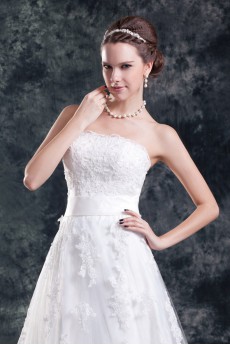 Net Strapless A Line Gown with Embroidery