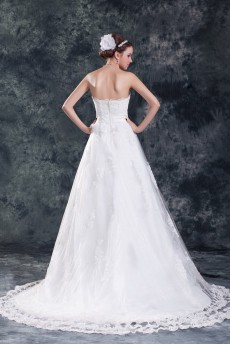 Net Strapless A Line Gown with Embroidery