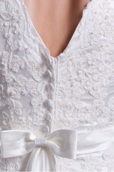 Satin V-Neck A Line Gown with Embroidery