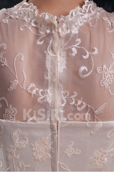Lace Jewel A Line Gown with Three-quarter Sleeves