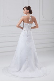 Organza and Satin Strapless A Line Gown with Embroidery