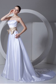 Satin Strapless A Line Gown with Sash