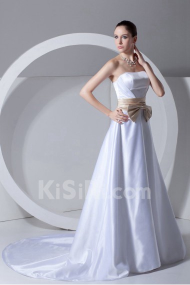 Satin Strapless A Line Gown with Sash