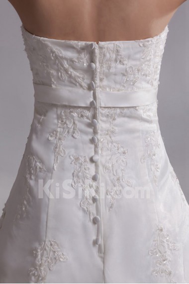 Organza Strapless A Line Gown with Embroidery