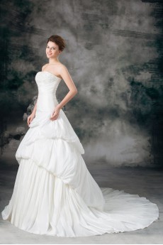 Taffeta Scoop A Line Gown with Embroidery