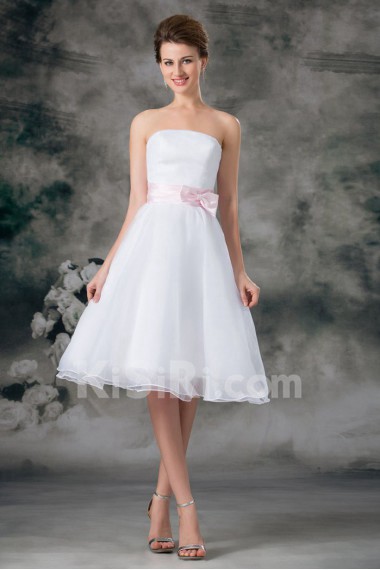 Organza Strapless A Line Short Gown with Sash