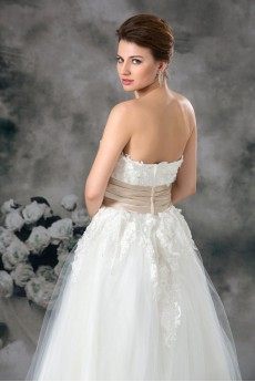 Net Strapless A Line Short Gown with Embroidery