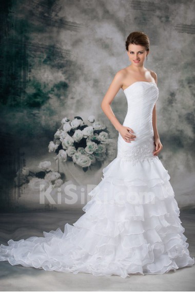 Strapless Mermaid Organza Gown with Embroidery