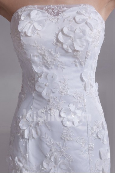 Satin and Lace Strapless Mermaid Gown with Embroidery