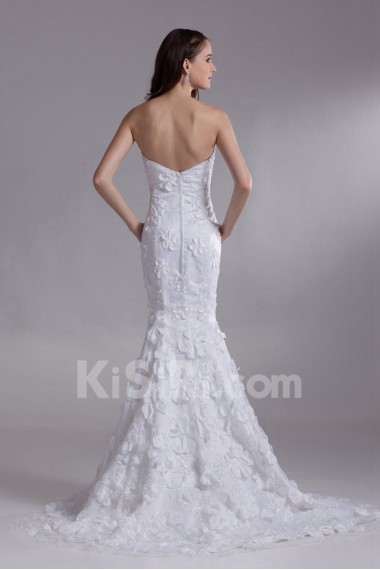 Satin and Lace Strapless Mermaid Gown with Embroidery