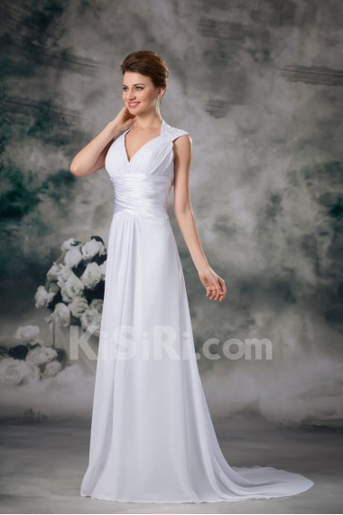 Chiffon V-Neck Column Gown