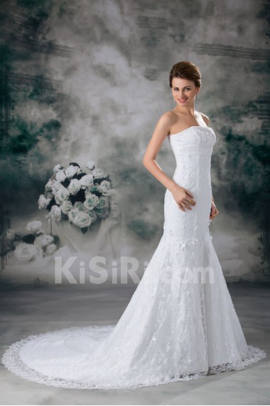 Strapless Sheath Lace Gown with Embroidery