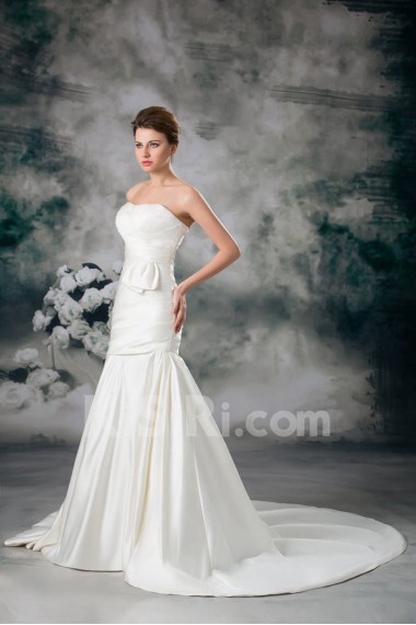 Satin Strapless Sheath Gown with Embroidery