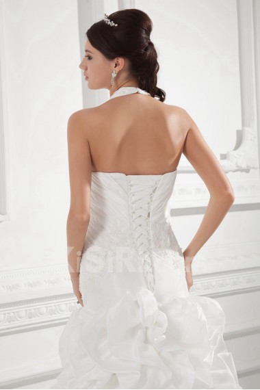 Taffeta Halter Sheath Gown with Embroidery