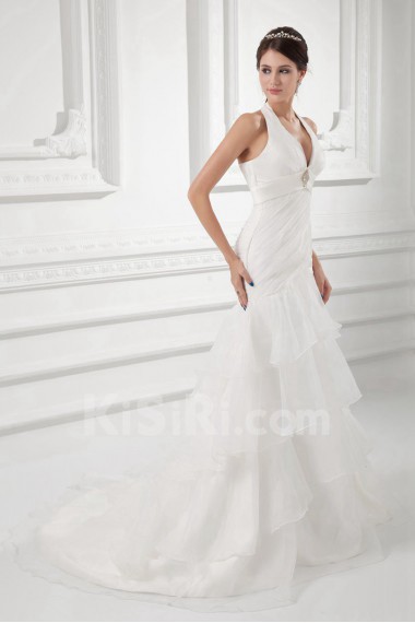 Organza Halter Sheath Gown with Embroidery