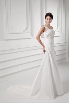 Taffeta Sheath Gown with Embroidery with One Shoulder