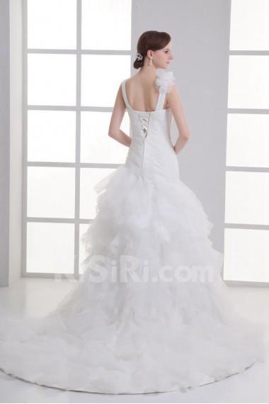 Organza Sheath Gown with Hamd-made Flower