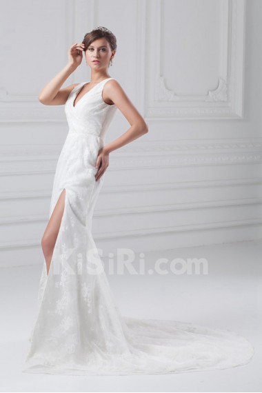 Lace V-Neck Column Gown