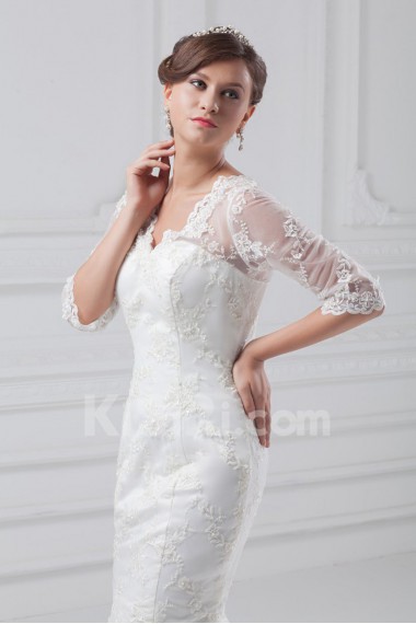 Lace V-Neck Sheath Gown with Half-Sleeves