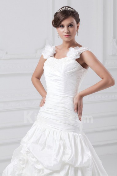 Taffeta Sheath Gown with Hand-made Flowers