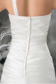 Satin One Shoulder Sheath Gown with Feather