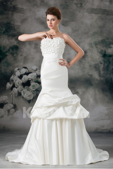 Satin Sweetheart Sheath Gown with Embroidery
