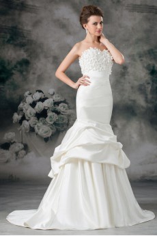 Satin Sweetheart Sheath Gown with Embroidery