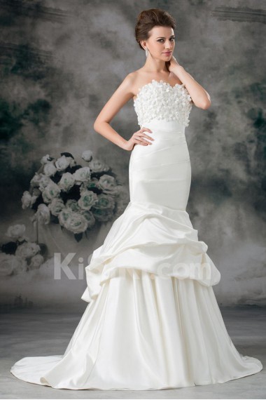 Satin Sweetheart Sheath Gown with Embroidery