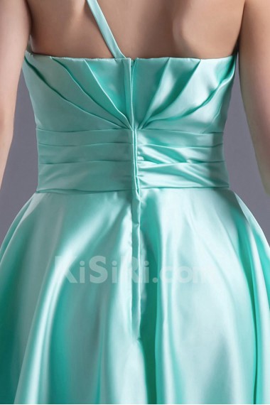 Satin One Shoulder Knee Length Bow Dress