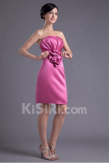 Satin Strapless Short Dress with Hand-made Flower