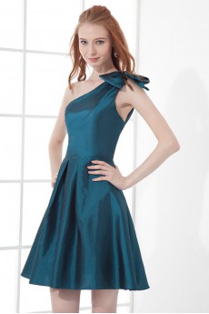 Taffeta Asymmetrical A Line Short Bow Dress