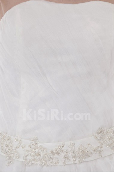 Net and Satin Strapless Short Dress with Sash