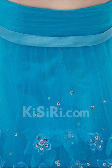 Net Strapless Short Dress with Embroidery