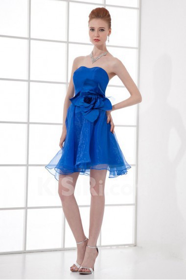 Satin and Organza Scoop Short Dress with Hand-made Flower