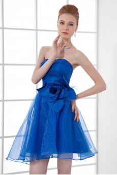 Satin and Organza Scoop Short Dress with Hand-made Flower