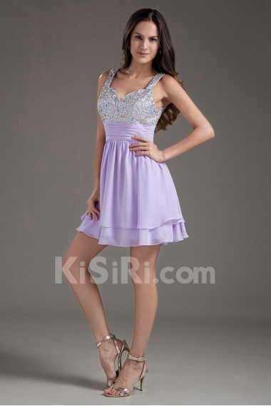 Chiffon Sweetheart Purple Short Dress with Sequins