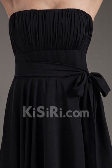 Chiffon Strapless Black Knee Length Dress with Sash